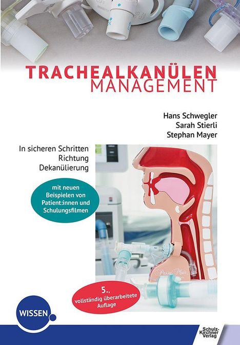 TRACHEALKANÜLEN MANAGEMENT. Autoren: Hans Schwegler, Sarah Stierli, Stephan Mayer. Illustration eines Halsquerschnitts.