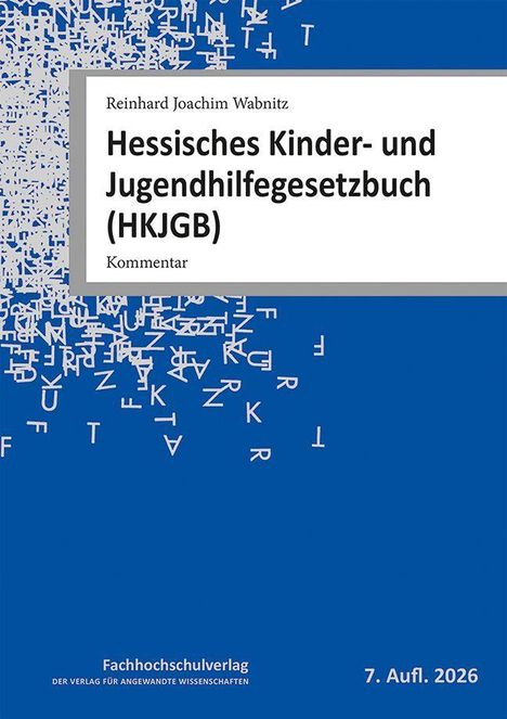 Text: "Hessisches Kinder- und Jugendhilfegesetzbuch (HKJGB) Kommentar." Blaues Cover mit verstreuten Buchstaben.