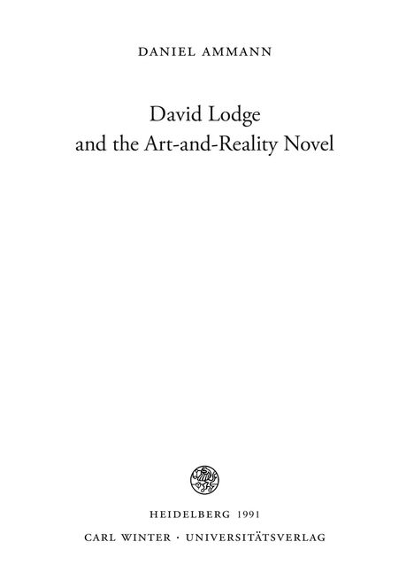 Daniel Ammann: David Lodge and the Art-and-Reality Novel, Buch