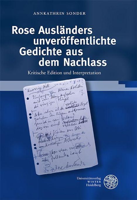 Annkathrin Sonder: Rose Ausländers unveröffentlichte Gedichte aus dem Nachlass, Buch
