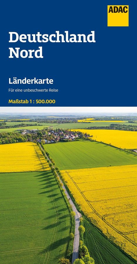 Deutschland Nord. Länderkarte für eine unbeschwerte Reise. Maßstab 1:500.000. Logo oben rechts. Luftbild von Feldern.