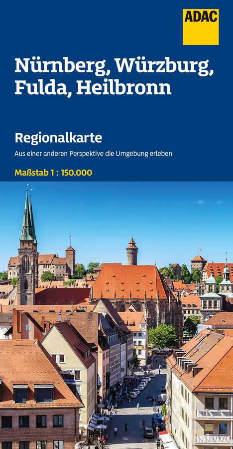 "Nürnberg, Würzburg, Fulda, Heilbronn. Regionalkarte. Maßstab 1:150.000." Oben ADAC-Logo. Unten Altstadt mit rotem Dach.