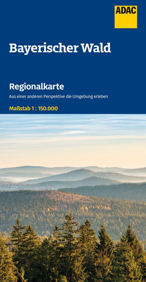 ADAC Bayerischer Wald Regionalkarte, Maßstab 1:150.000. Waldlandschaft mit Hügeln im Sonnenlicht.