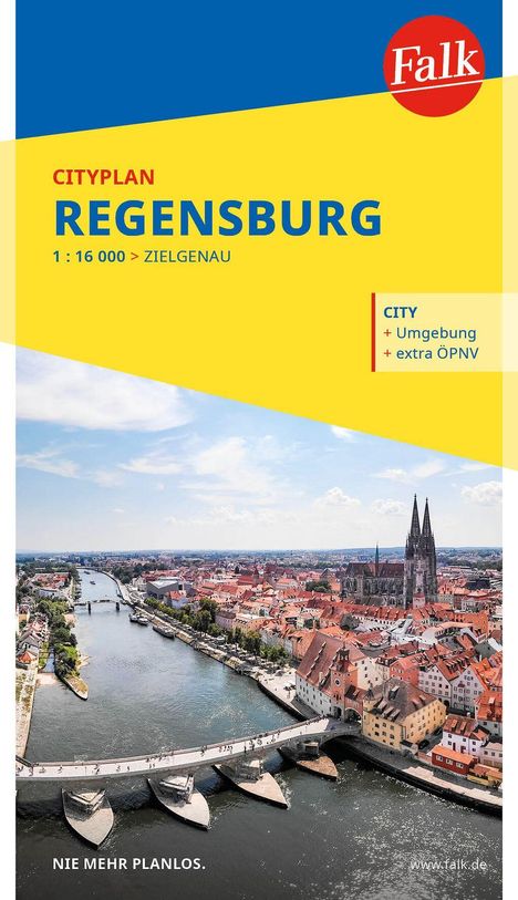 CITYPLAN REGENSBURG, ZIELGENAU. CITY + Umgebung + extra ÖPNV. Luftaufnahme von Regensburg mit der Steinernen Brücke und Dom.