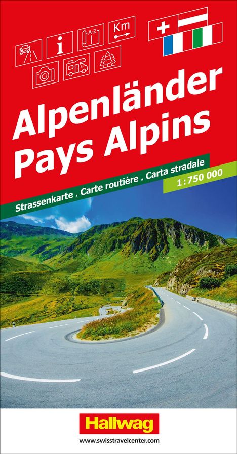 Hallwag Strassenkarte Alpenländer 1:750.000, Karten