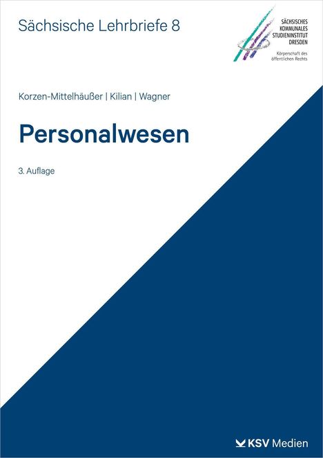 Text: "Sächsische Lehrbriefe 8, Personalwesen, 3. Auflage." Logo oben rechts mit geometrischen Formen.