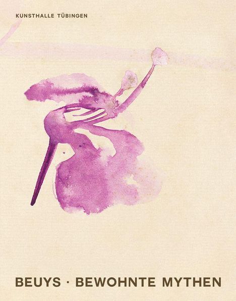 "Kunsthalle Tübingen", "BEUYS · BEWOHNTE MYTHEN", Aquarell in Rosa- und Violetttönen.