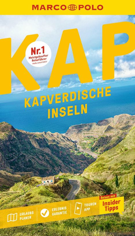 "Nr.1 Meistgekaufter Reiseführer", "KAPVERDISCHE INSELN", Marco Polo Logo. Berglandschaft und Küstenausblick.