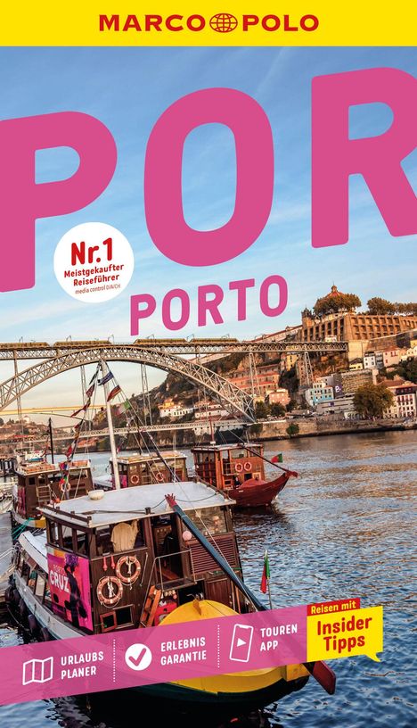 Nr. 1 meistgekaufter Reiseführer. Porto. Reisen mit Insider Tipps. Ein Fluss mit Brücke und Booten vor historischen Gebäuden.
