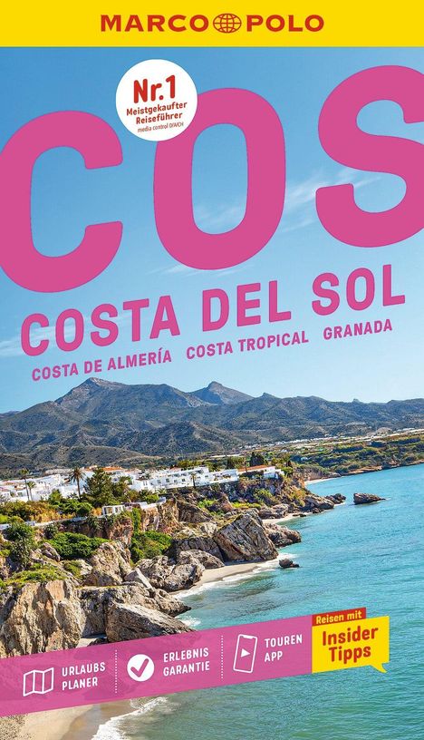 Costa del Sol Reiseführer von Marco Polo. Meer und Strand, Berge im Hintergrund, bunte und moderne Gestaltung.