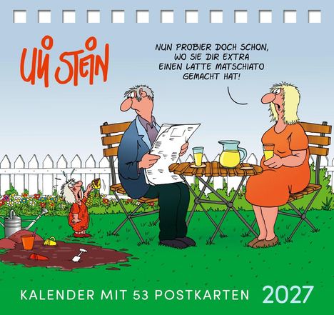 Ein Cartoon zeigt eine Garten-Szene. Ein Kind bietet einem Mann Matsch an. Text: „Nun probier doch, wo sie dir extra...“