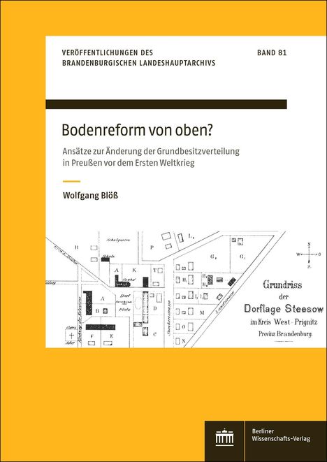 Titel: "Bodenreform von oben?" von Wolfgang Blöß. Illustration eines Dorfplans von Steesow, Prignitz, Brandenburg.