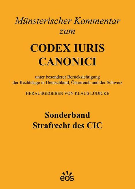 Text: "Münsterischer Kommentar zum Codex Iuris Canonici... Sonderband Strafrecht des CIC." Gelber Hintergrund, schwarzer Text.
