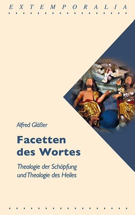 "Facetten des Wortes" von Alfred Glaßer. Illustration zeigt religiöse Figuren in goldenem Gewand.
