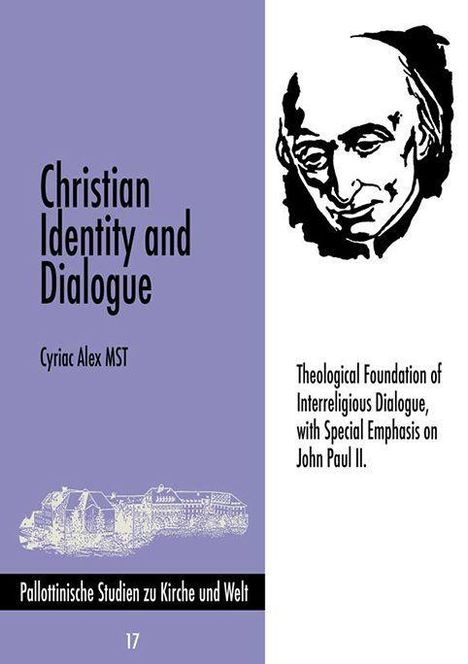 "Christian Identity and Dialogue" von Cyriac Alex MST. Illustration eines Gesichts und ein Gebäude-Skizze unten links.