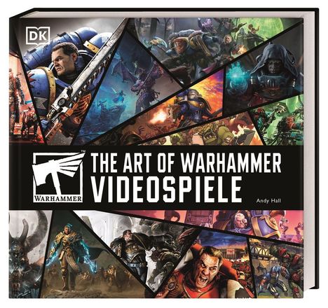 „The Art of Warhammer Videospiele“ von Andy Hall zeigt ein dynamisches Mosaik von Kriegern und Szenen aus Videospielen.