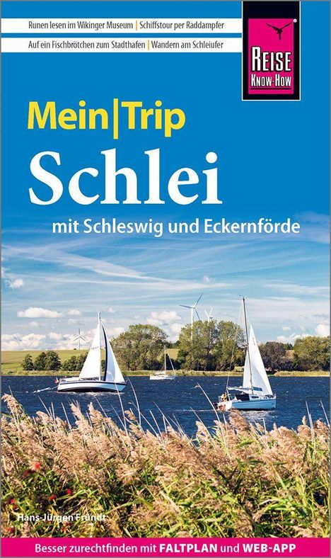 Titel: "Mein Trip Schlei mit Schleswig und Eckernförde". Oben zwei Segelboote auf einem Fluss, grüne Landschaft.