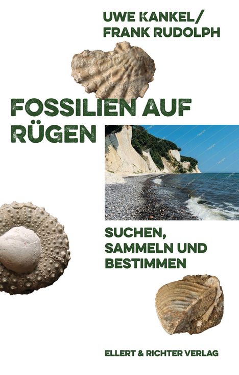 "Fossilien auf Rügen" von Uwe Kankel und Frank Rudolph. Oben Fossilien und Kreideküste, unten Meeresstrand.
