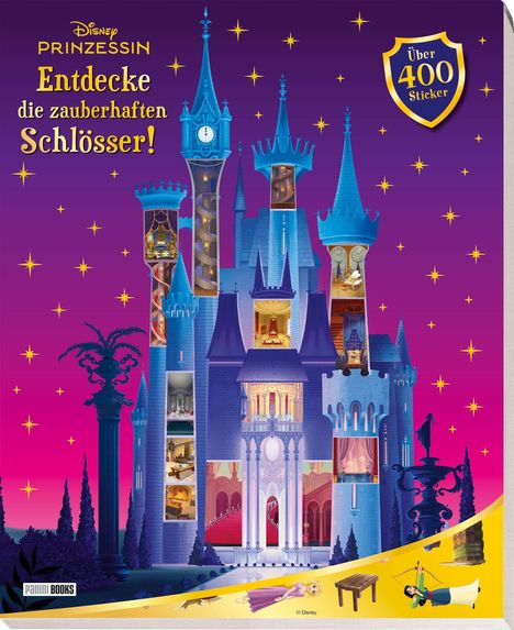 "Entdecke die zauberhaften Schlösser", "Über 400 Sticker". Ein Märchenschloss mit vielen Türmen und Sternen.