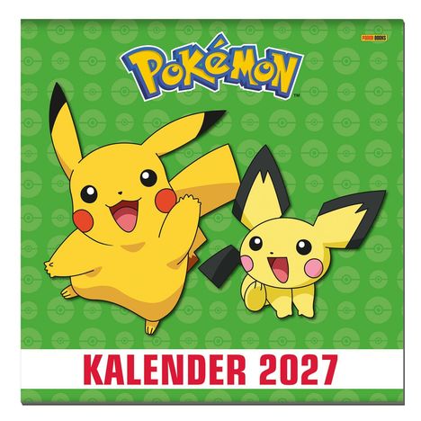 Text: "KALENDER 2027". Illustration: Zwei fröhliche, gelbe Kreaturen auf grünem Hintergrund. Oben ein bekanntes Logo.