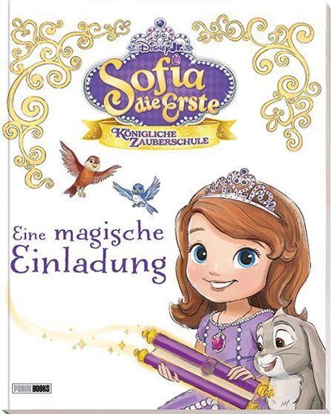 „Sofia die Erste: Königliche Zauberschule – Eine magische Einladung“. Illustration: Mädchen mit Krone und Hase.