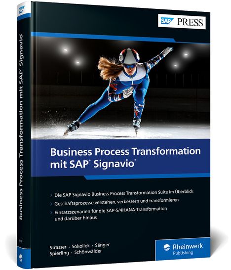 Buchcover: "Business Process Transformation mit SAP Signavio". Eisläufer in Aktion. Verlag: Rheinwerk Publishing.
