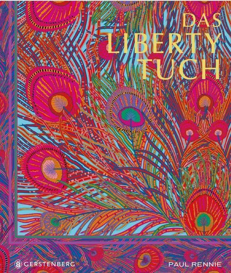 "DAS LIBERTY TUCH" in bunten Buchstaben, darunter ein lebhaftes Muster mit Federn in leuchtenden Farben.