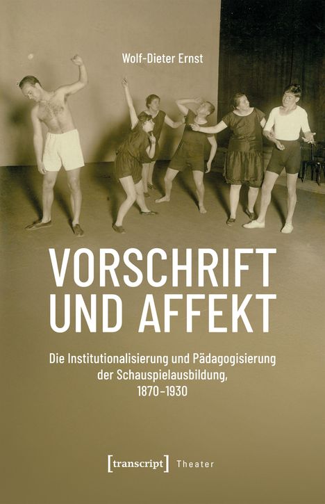 VORSCHRIFT UND AFFEKT. Historische Fotografie von Menschen in sportlicher Pose auf einer Bühne.