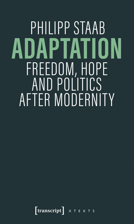 PHILIPP STAAB. ADAPTATION. FREEDOM, HOPE AND POLITICS AFTER MODERNITY. Dunkler Hintergrund, minimalistisches Design.
