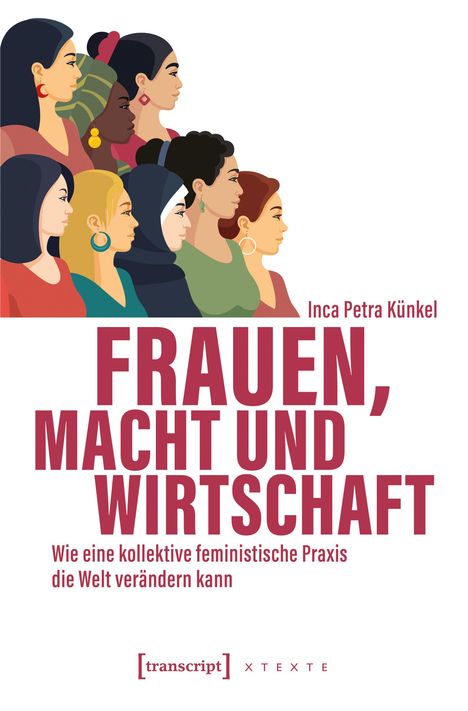 Frauen, Macht und Wirtschaft. Profilansicht mehrerer Frauen in bunter Kleidung.