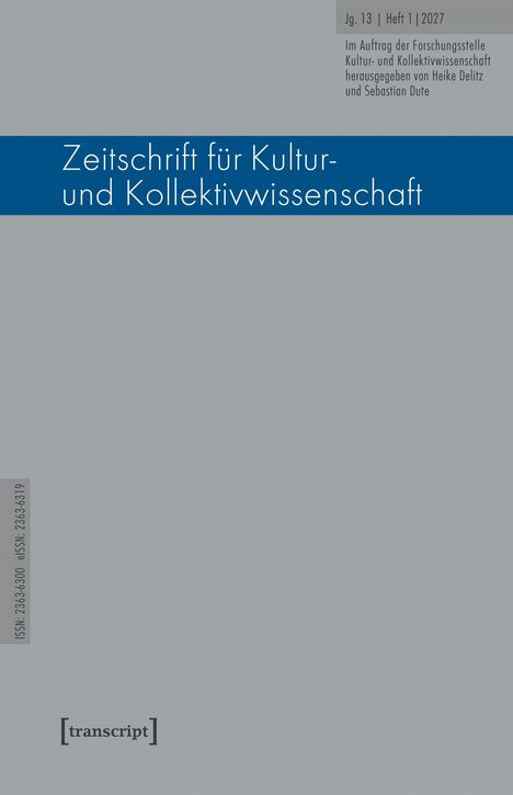 Zeitschrift für Kultur- und Kollektivwissenschaft, Jg. 13, Heft 1, 2027, Herausgeber: Heike Delitz, Sebastian Dute.