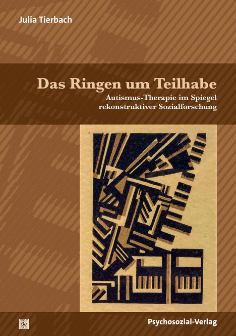 Titel: Das Ringen um Teilhabe. Autor: Julia Tierbach. Abstrakte geometrische Illustration mit braunem Hintergrund.