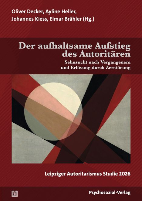 Titel: "Der aufhaltsame Aufstieg des Autoritären". Abstraktes Gemälde mit kreisförmigen und geometrischen Formen.