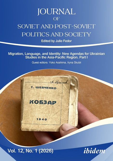 "Journal of Soviet and Post-Soviet Politics and Society" zeigt ein Buch "КОбзар" von T. Шевченко, gehalten in einer Hand.