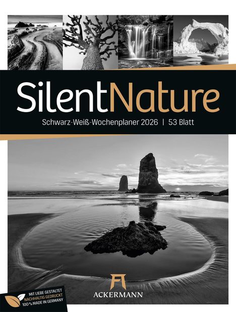 Ackermann Kunstverlag GmbH: Silent Nature - Schwarz-Weiß-Wochenplaner Kalender 2026, Kalender