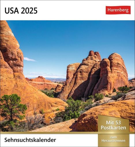 USA Sehnsuchtskalender 2025 - Wochenkalender mit 53 Postkarten, Kalender