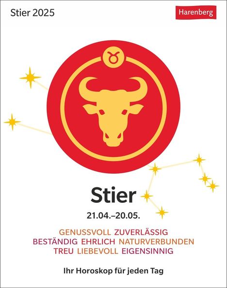 Robert Satorius: Stier Sternzeichenkalender 2025 - Tagesabreißkalender - Ihr Horoskop für jeden Tag, Kalender