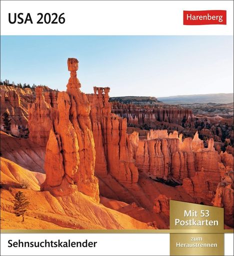 USA Sehnsuchtskalender 2026 - Wochenkalender mit 53 Postkarten, Kalender