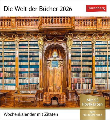 Die Welt der Bücher Postkartenkalender 2026 - Wochenkalender mit 53 Literaturpostkarten, Kalender