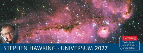 "STEPHEN HAWKING · UNIVERSUM 2027" in Weiß auf Blau, davor ein Foto von Stephen Hawking, Hintergrund: bunte Galaxie.
