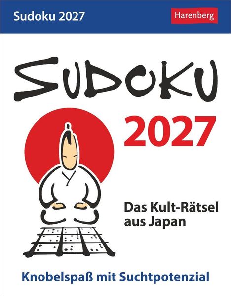 "Sudoku 2027", "Das Kult-Rätsel aus Japan", "Knobelspaß mit Suchtpotenzial". Illustration: Mönch über einem Sudoku.