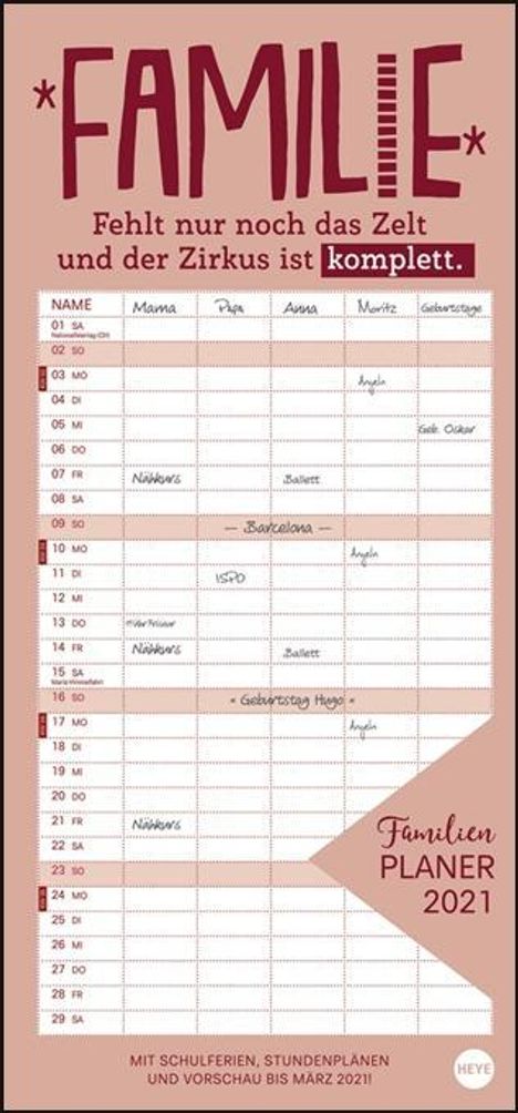 Typo Familienplaner - Kalender 2020, Diverse
