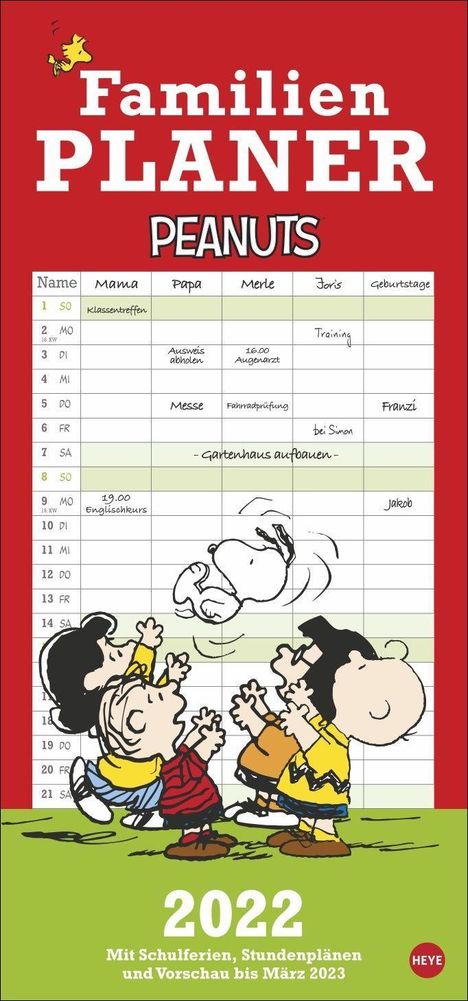 Peanuts Familienplaner 2022, Kalender
