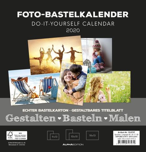 Foto-Bastelkalender schwarz FAMILY 2020, Diverse