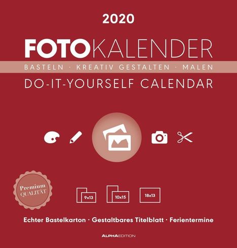 Foto-Bastelkalender 2020 datiert, rot, Diverse
