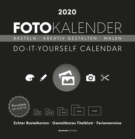 Foto-Bastelkalender 2020 groß datiert, schwarz, Diverse