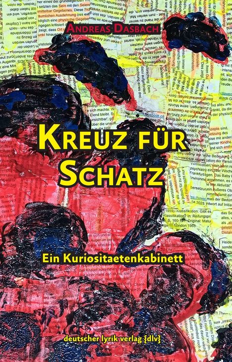 Titel: "Kreuz für Schatz", Untertitel: "Ein Kuriositaetenkabinett". Bunte abstrakte Hintergrundillustration.