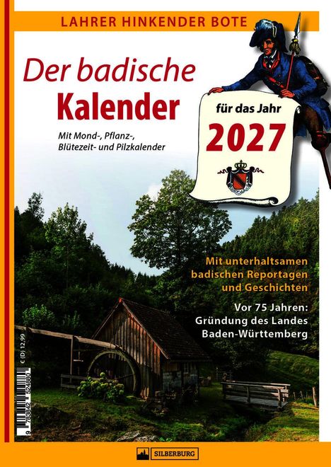 „Der badische Kalender 2027: Mit Mond-, Pflanz-, Blütezeit-, Pilzkalender. Unterhaltung und Geschichte. Landschaft mit Wassermühle.“