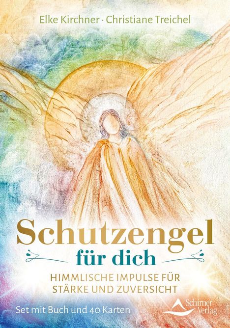 Titel: "Schutzengel für dich". Ein Engel mit großen Flügeln in Pastellfarben. Set mit Buch und 40 Karten.