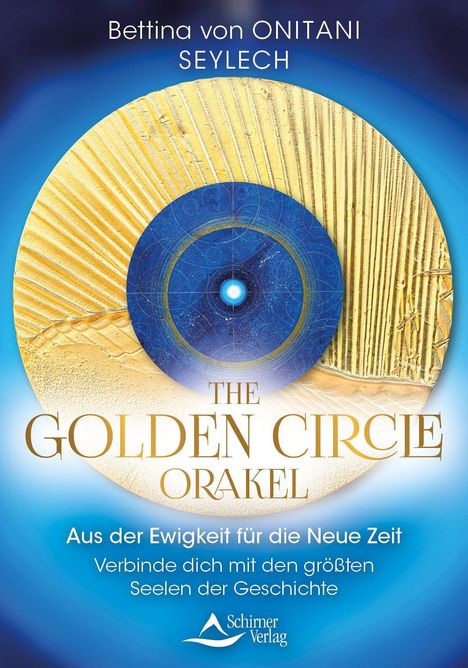 Bettina von Onitani Seylech, The Golden Circle Orakel, Logo Schirner Verlag. Gold-blaues, abstraktes kreisförmiges Design.